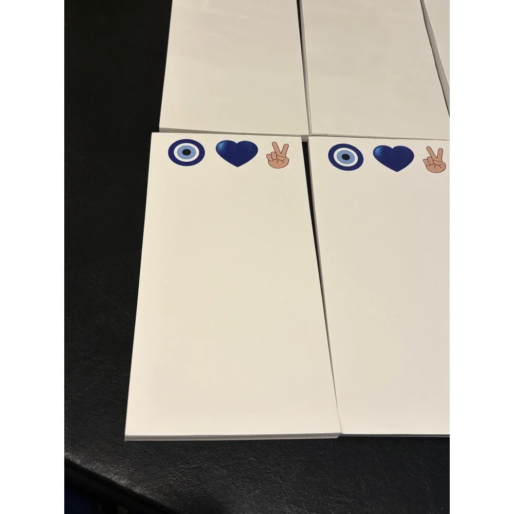 Evil Eye Heart Peace Sign Notepads Set of 9 White Slim List Pads Blue Graphics